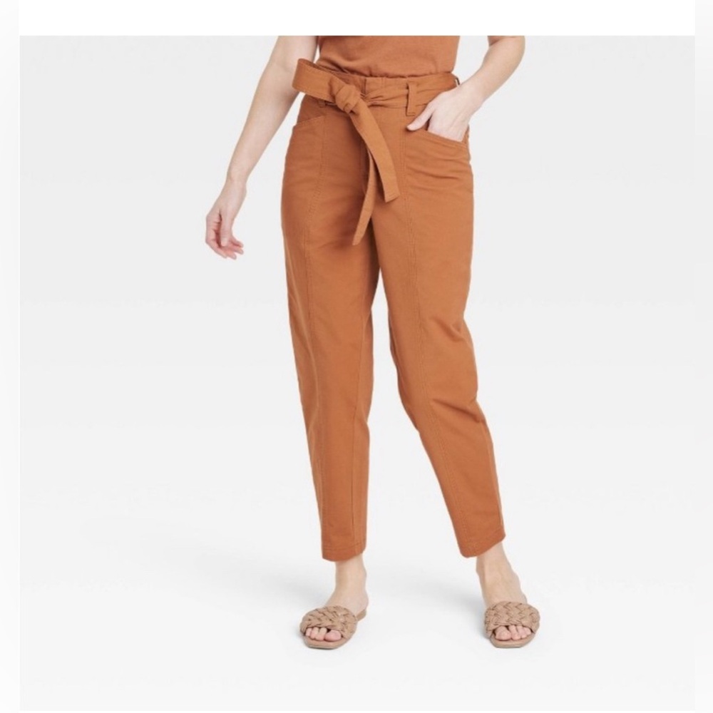 A new day high rise tapered ankle tie-front pants in brown size 2